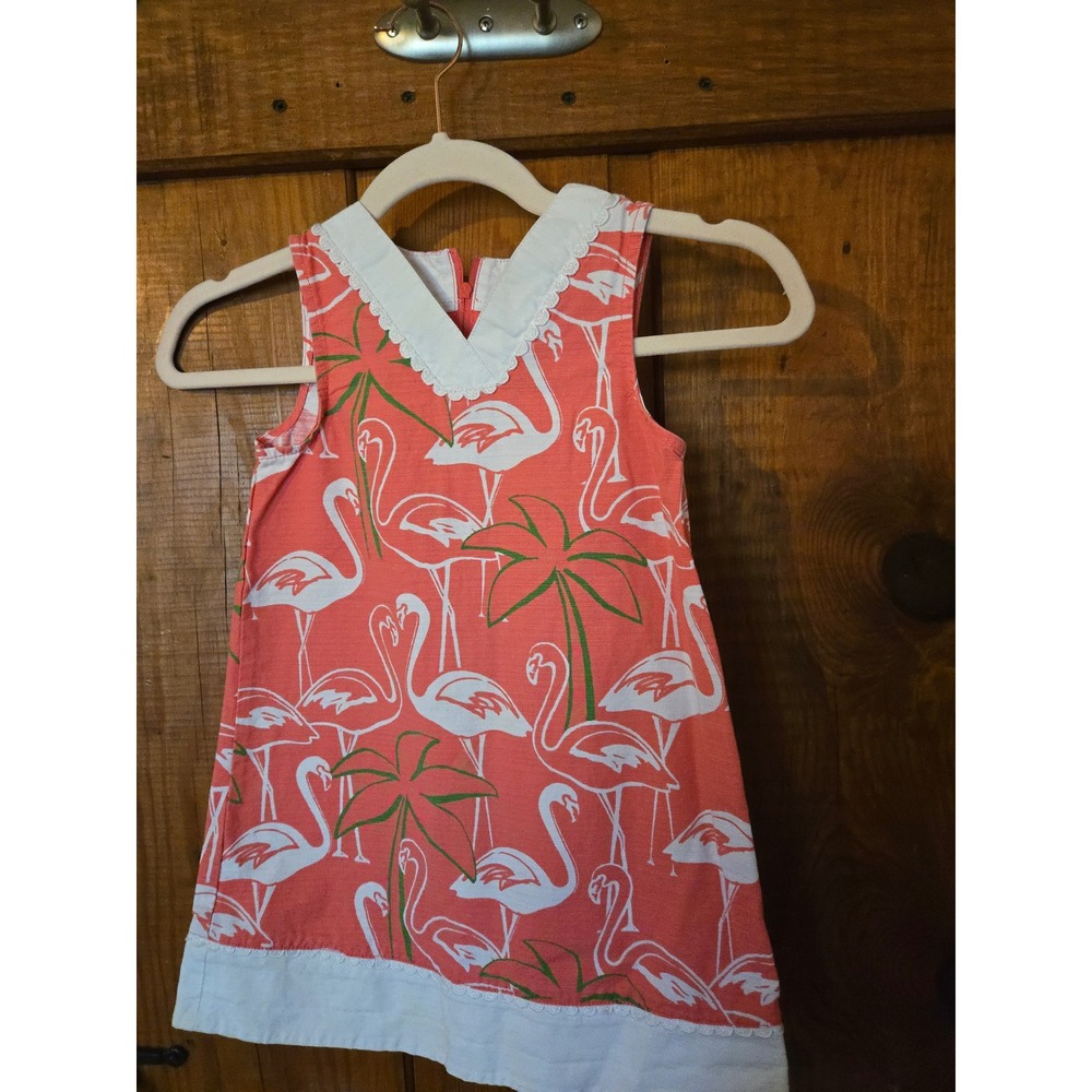 GYMBOREE - Girls Coral Pink Flamingo Palm Tree Tropical Cotton Dress Size 6
